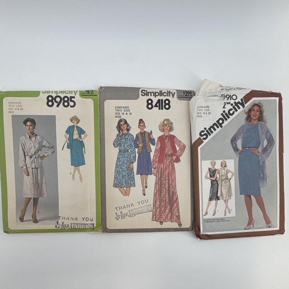 VTG simplicity sewing patterns 70s misses dresses 8985 8418 9910 Craftcore DIY